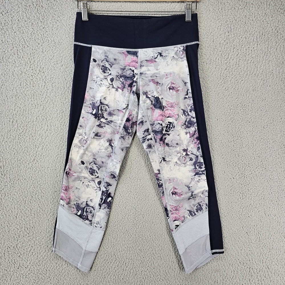 Lululemon Pants Womens 6 High Rise Crop Leggings Floral Mesh‎ Trim Yoga Athletic
